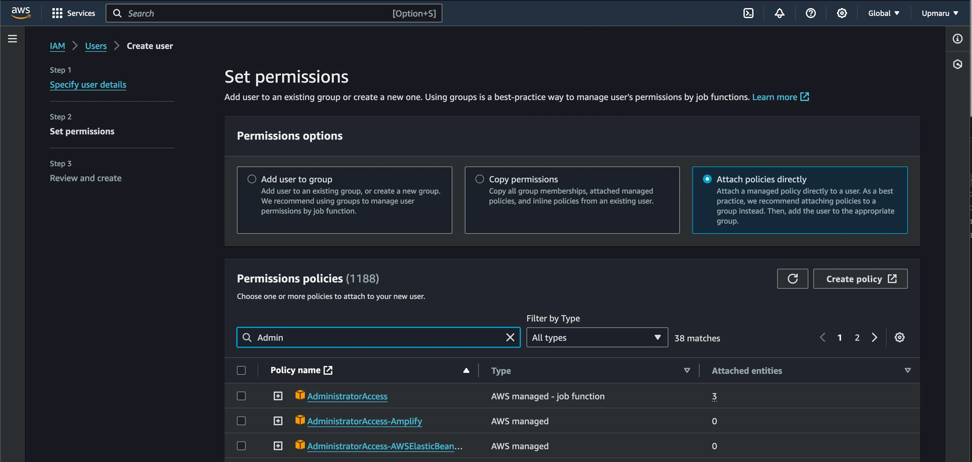 Attach user policy